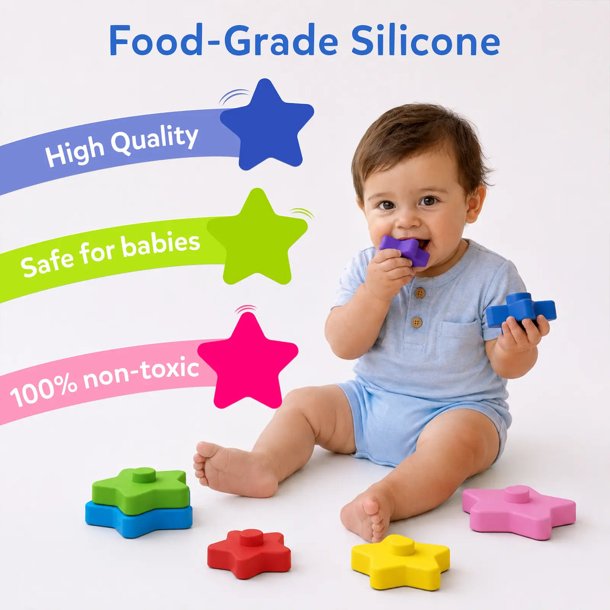 Skillmatics Starry Stacker | Silicone Stacking Toy (Ages 6 months - 3 years)