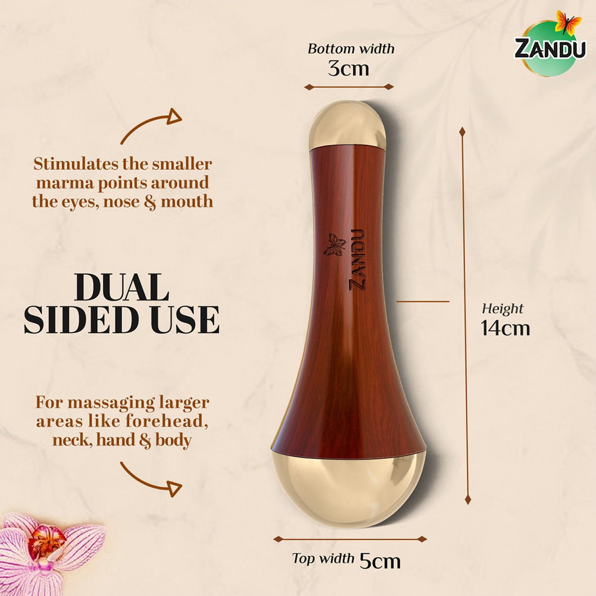 Zandu-O Bronze Kansa Wand - Face Yoga, Foot Massage, Lymphatic Drainage