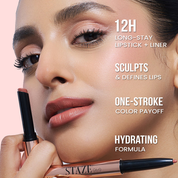 Twin Flame 2in1 Lipstick + Lip Liner 01 Love Struck HIGH-SHINE GLOSSY LIPSTICK | TRANSFER-PROOF MATTE LIP LINER  Selected Shade: 01 Love Struck
