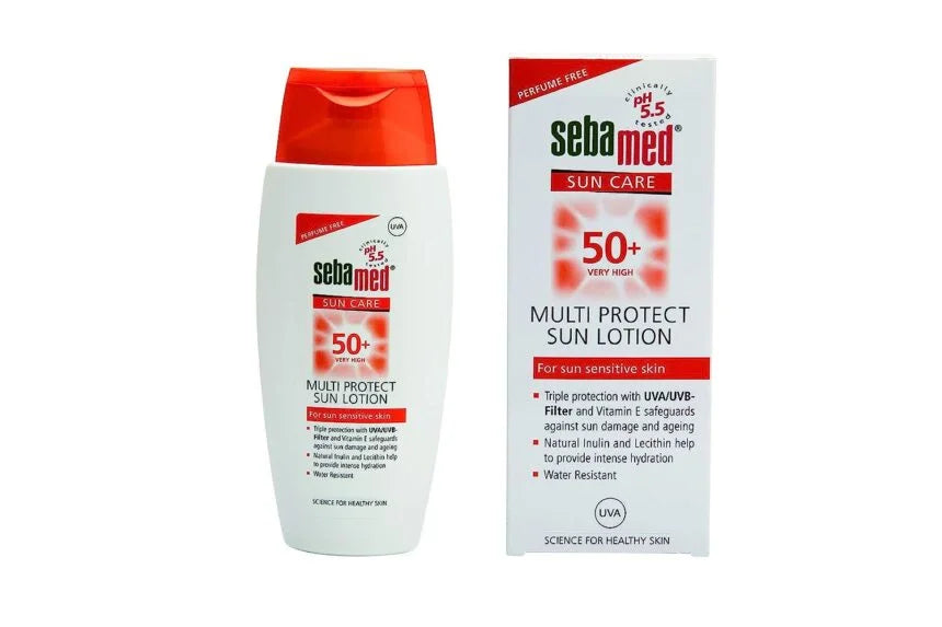 Sebamed Multi Protect Sun lotion SPF 50, 150 ml I UVA/UVB Protection filter I Water resistant sunscreen with pH 5.5 I Vitamin E I men & women I Suitable for chi