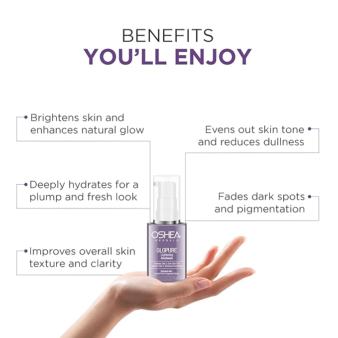 Oshea Herbals Glopure Brightening Face Serum for Men & Women | Reduces Darkspots & Pigmentations | Boosts Hydration & Natural Glow | Enriched with Lemon Peel &