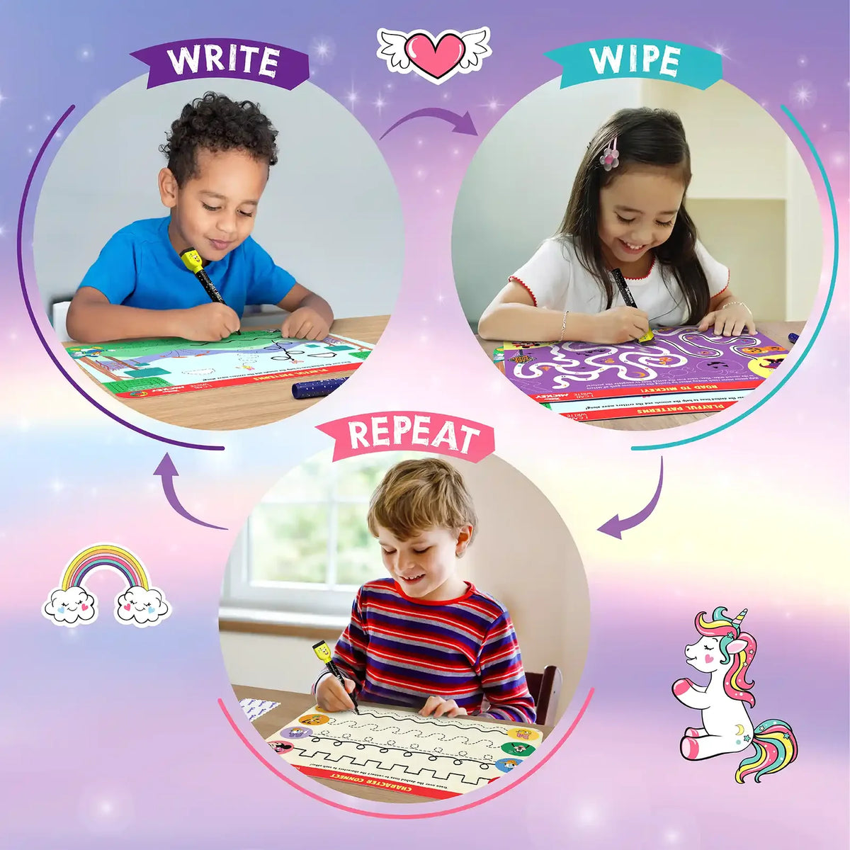 Skillmatics I Can Write Unicorn Edition | Reusable Activity Mats (ages 3-6)