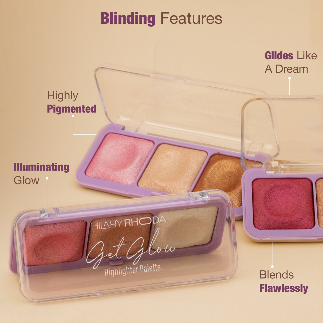 Get Glow Highlighter Palette Ultra Blendable Shades | Long-Lasting Formula | Highly Pigmented | Shimmer Finish | Weightless Feel | Illuminating Glow  Color: Shade 01
