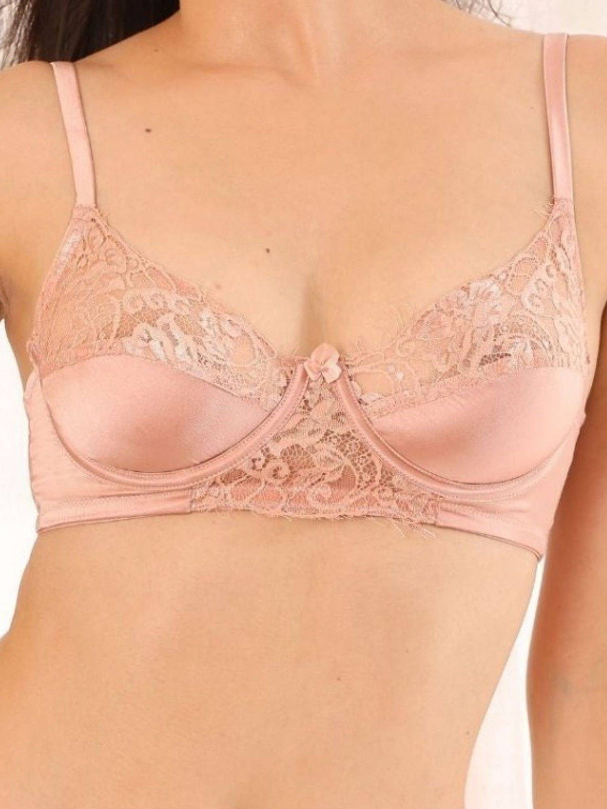 2PEACE Beige Non Padded Underwire Self Design Seamed Bralette Bra