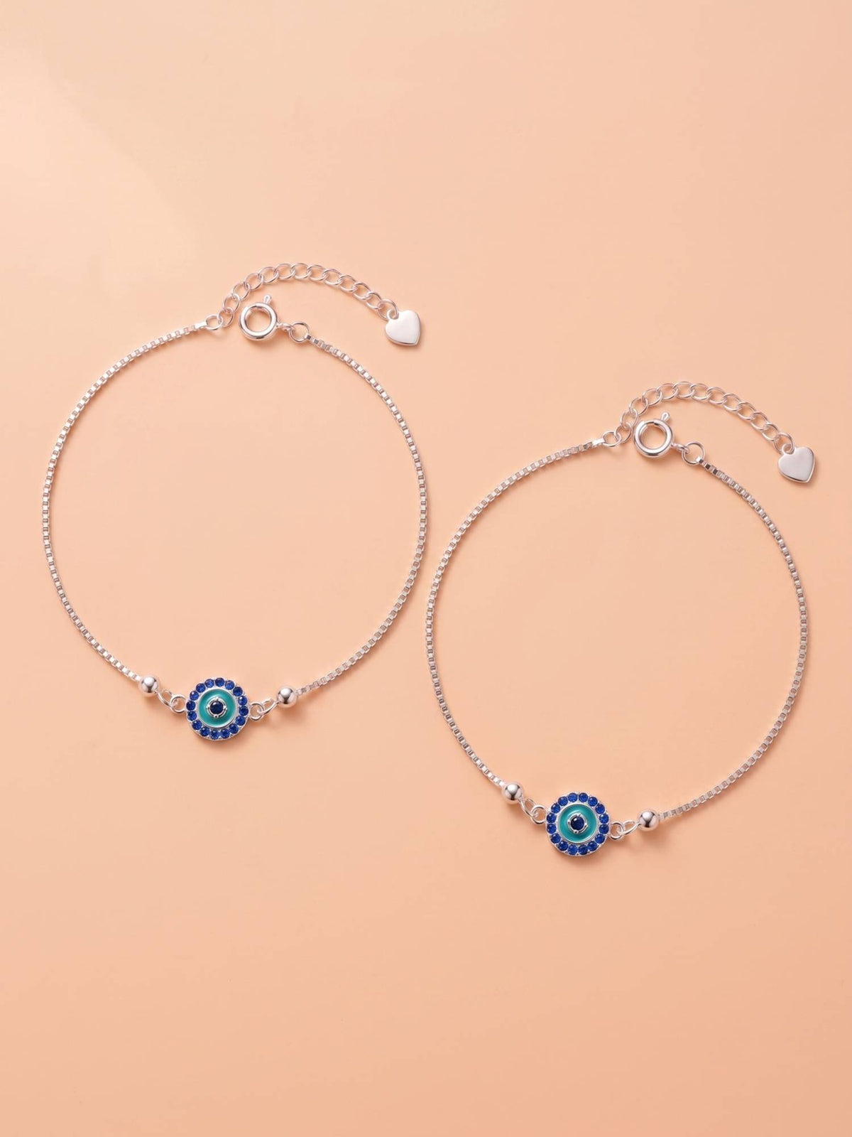 925 SILLER Sterling Silver Blue Evil Eye Anklet Pair for Women