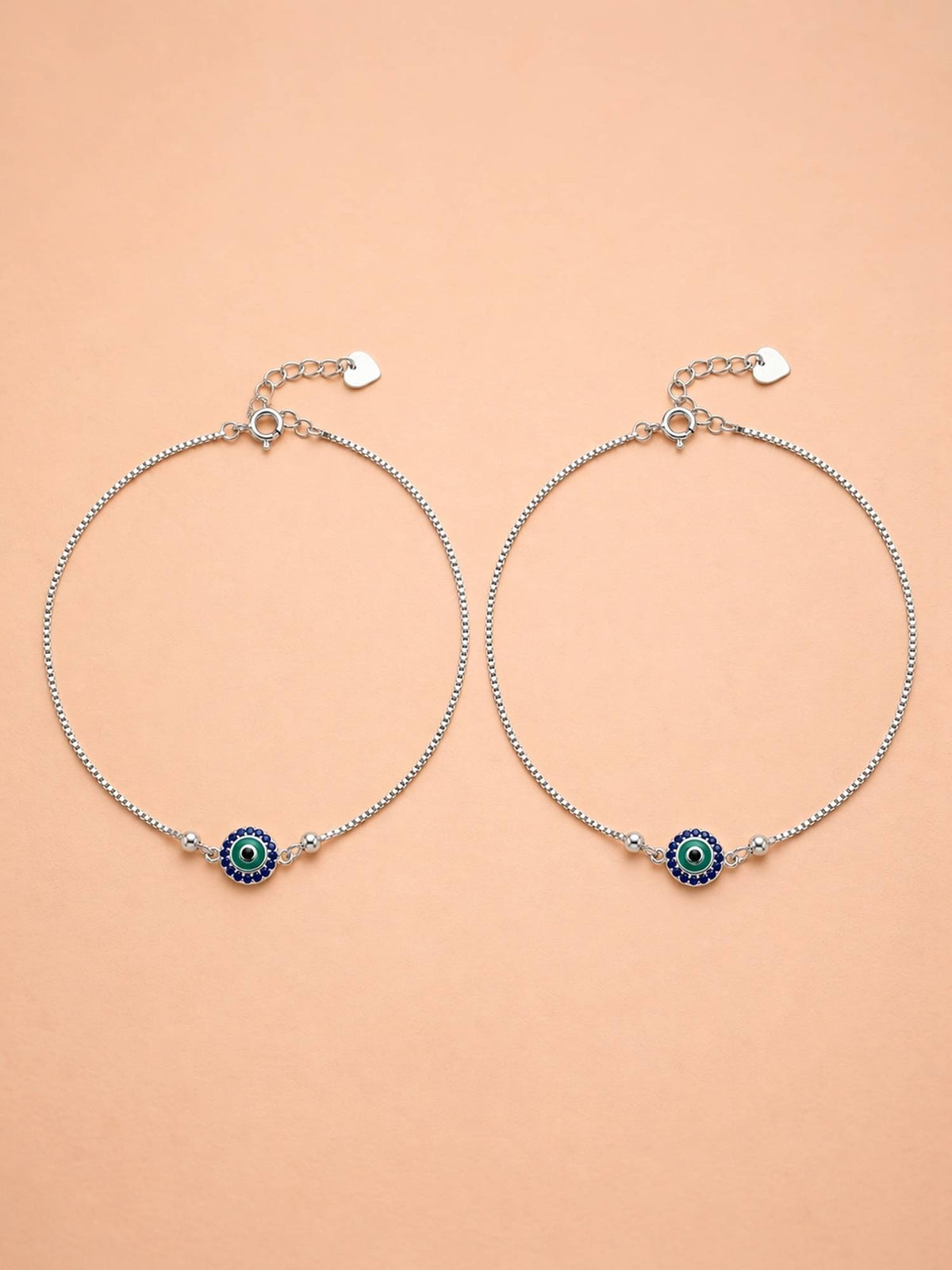 925 SILLER Sterling Silver Blue Evil Eye Anklet Pair for Women