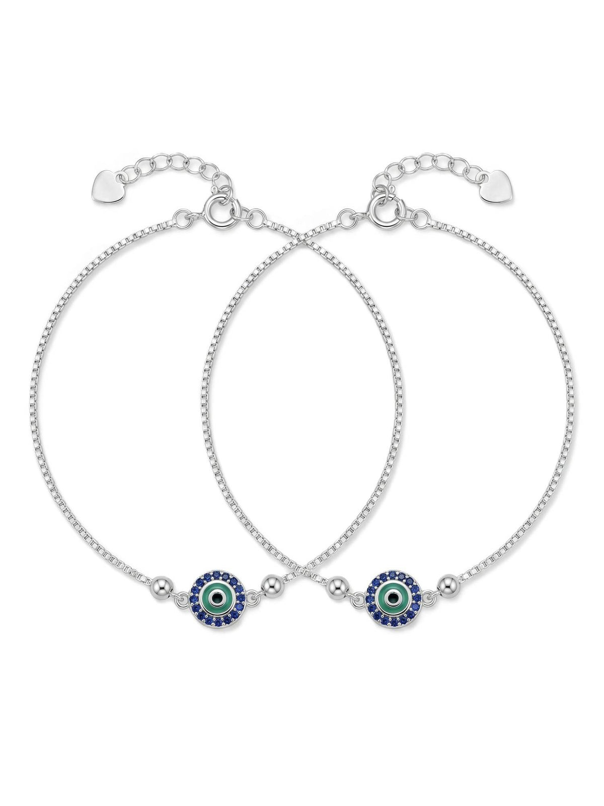 925 SILLER Sterling Silver Blue Evil Eye Anklet Pair for Women