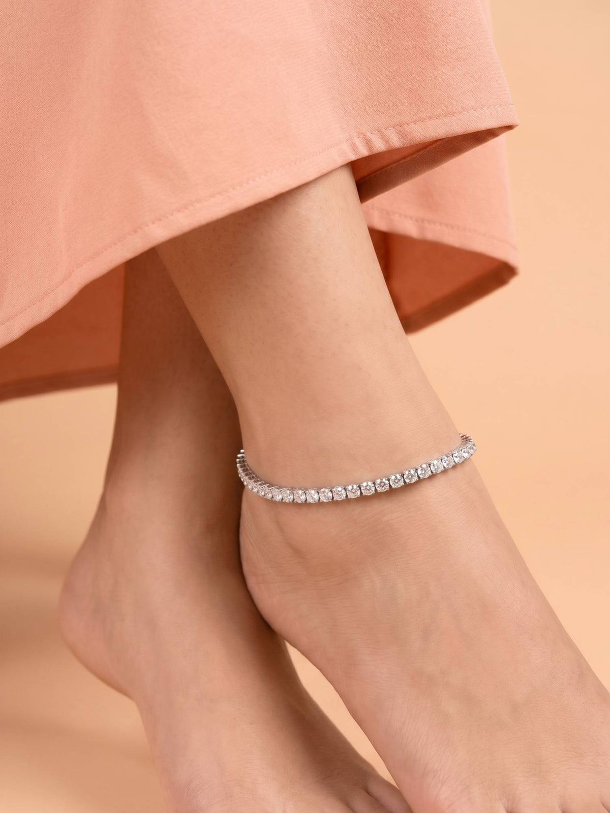 925 SILLER Sterling Silver Sparkling Tennis Anklet for Women