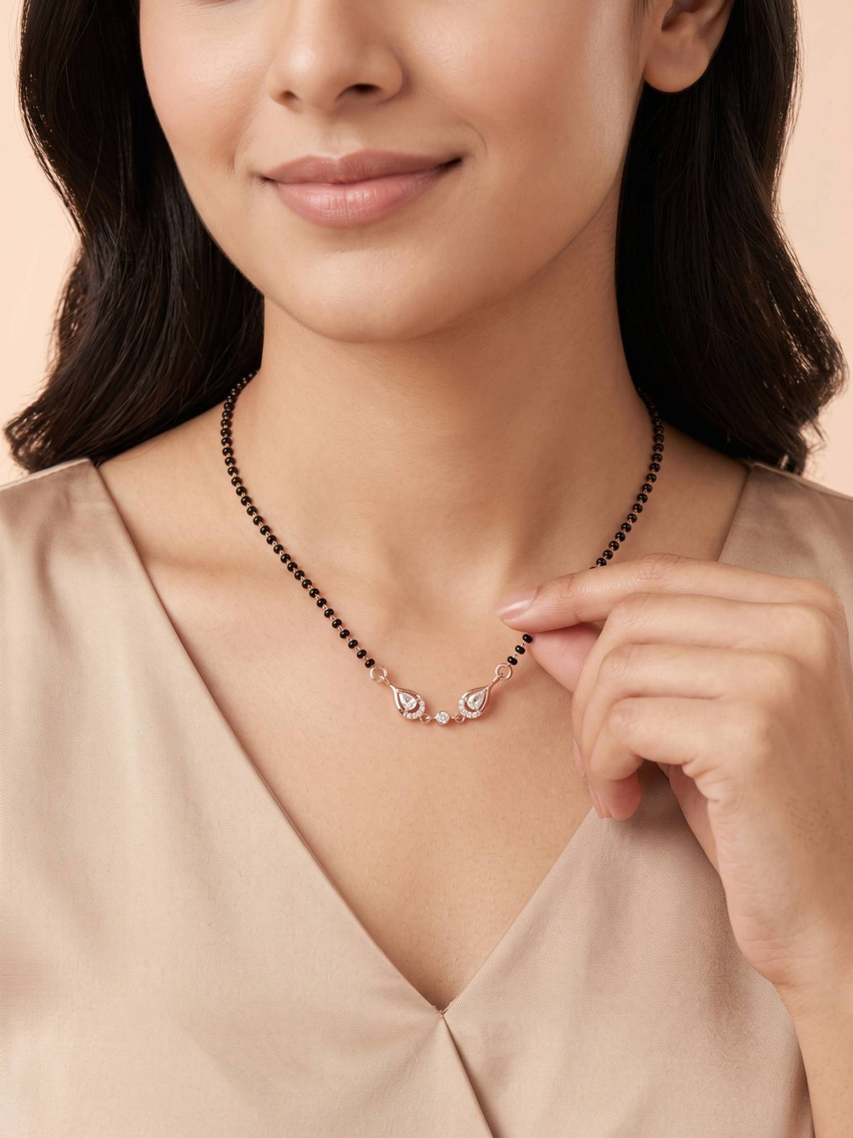 925 SILLER Pure Silver Rose Gold Plated CZ Teardrop Mangalsutra for Women