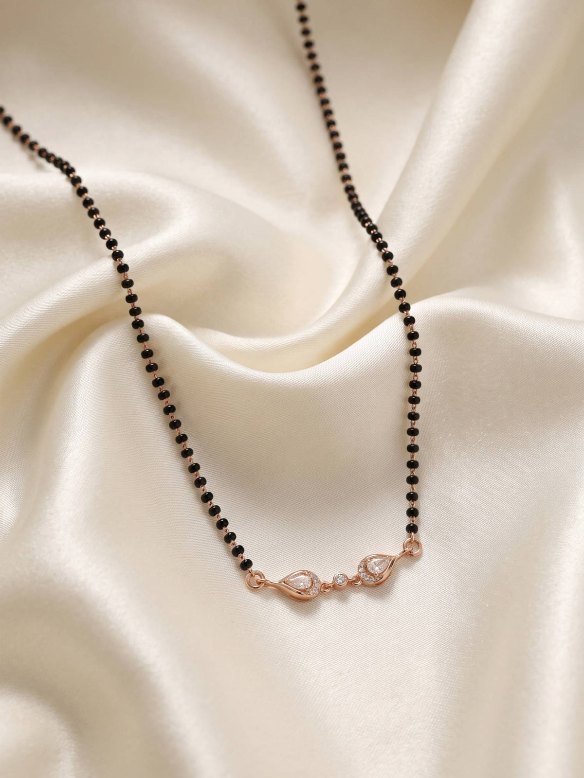 925 SILLER Pure Silver Rose Gold Plated CZ Teardrop Mangalsutra for Women