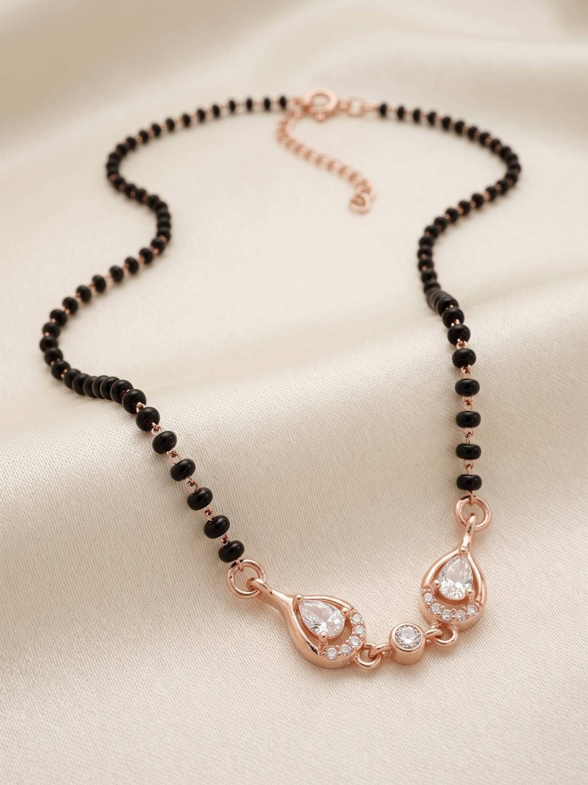 925 SILLER Pure Silver Rose Gold Plated CZ Teardrop Mangalsutra for Women