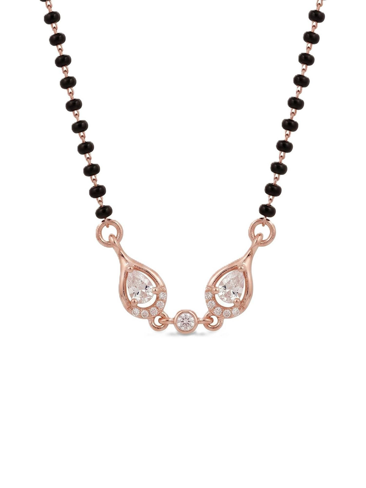 925 SILLER Pure Silver Rose Gold Plated CZ Teardrop Mangalsutra for Women