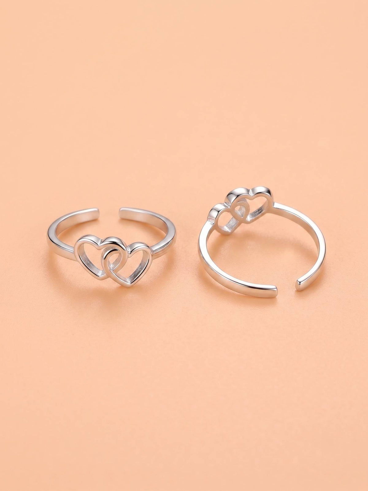 925 SILLER Pure Silver Double Heart Adjustable Toe Ring for Women and Girls