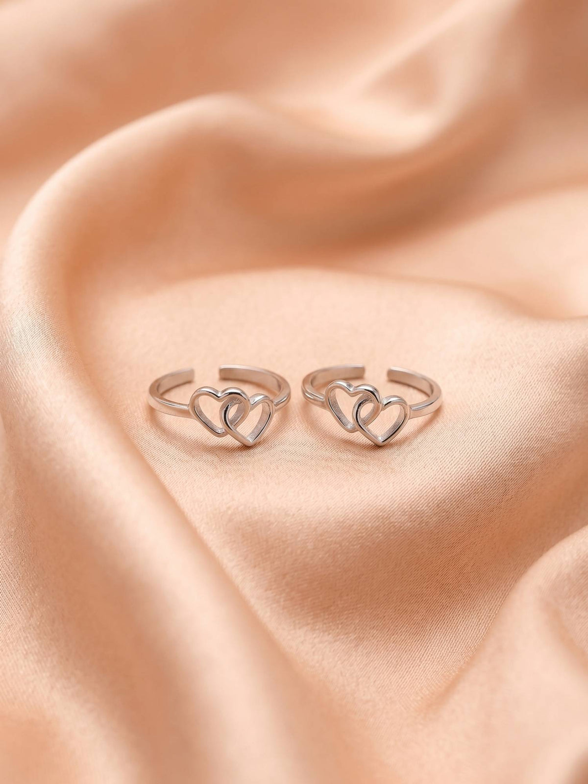 925 SILLER Pure Silver Double Heart Adjustable Toe Ring for Women and Girls