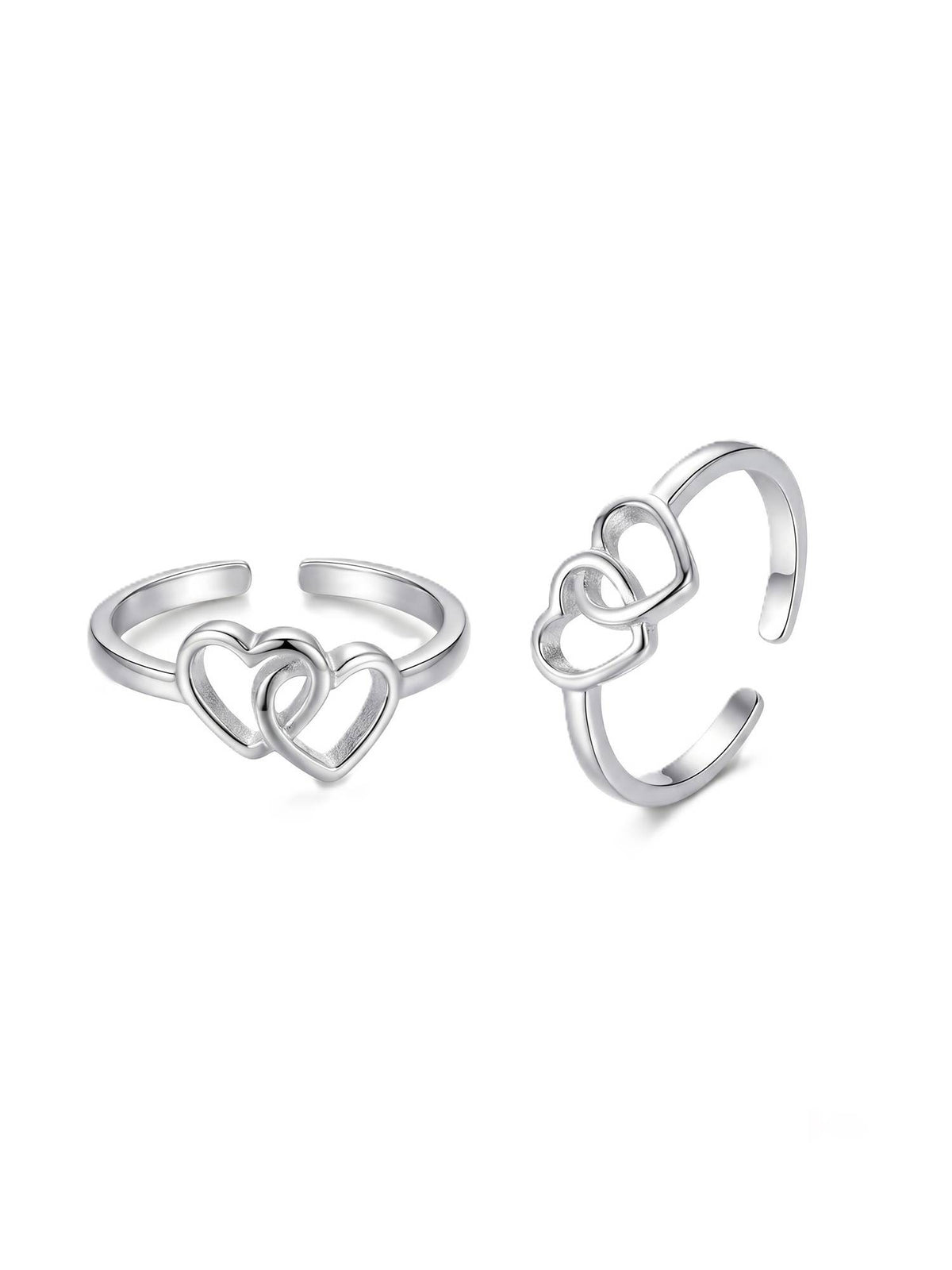 925 SILLER Pure Silver Double Heart Adjustable Toe Ring for Women and Girls