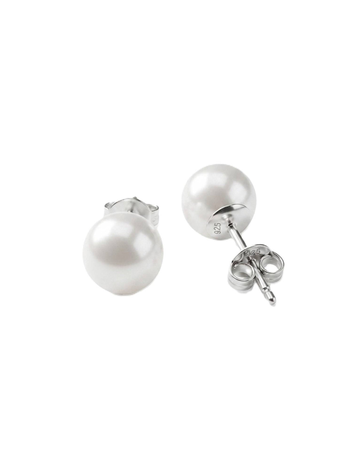 925 SILLER Pure Silver Classic Pearl Stud Earrings for Women and Girls