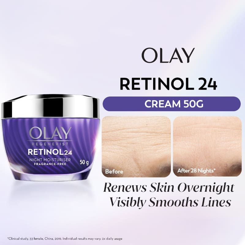 Olay Retinol Anti Ageing Night Moisturiser For Youthful Looking Skin, No Irritation, Fragrance Free (50g)