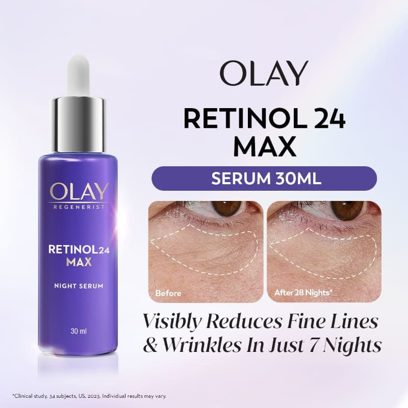 Olay Retinol 24 Max Anti Ageing Night Serum, Visibly Reduces Wrinkles In 7 Nights, Fragrance Free (30ml)