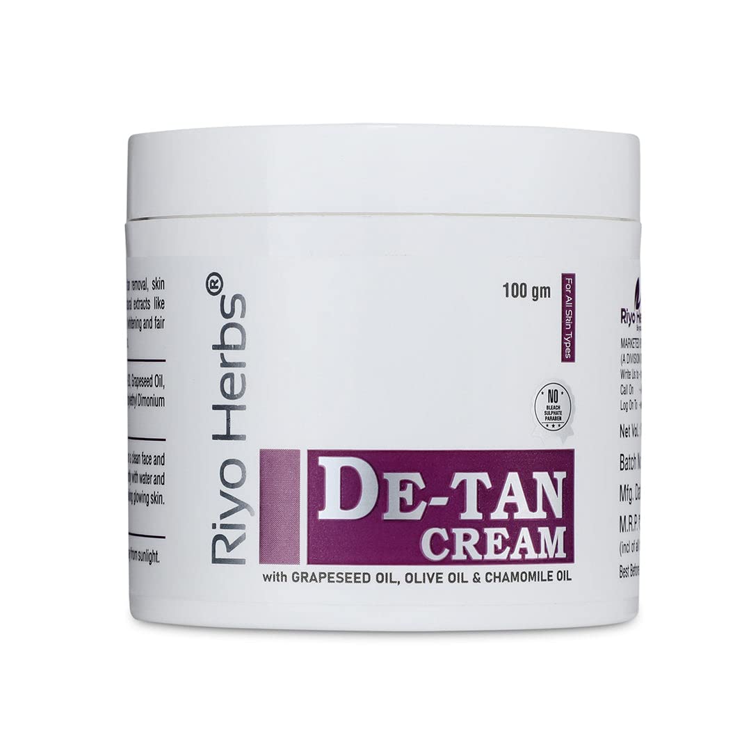 Riyo Herbs De-Tan Cream | Enriched with Natural Ingredients Grapeseed Oil &amp; Olive Oi | for Face, Neck, Hands &amp; Foot | Without Bleach Formulation | For T