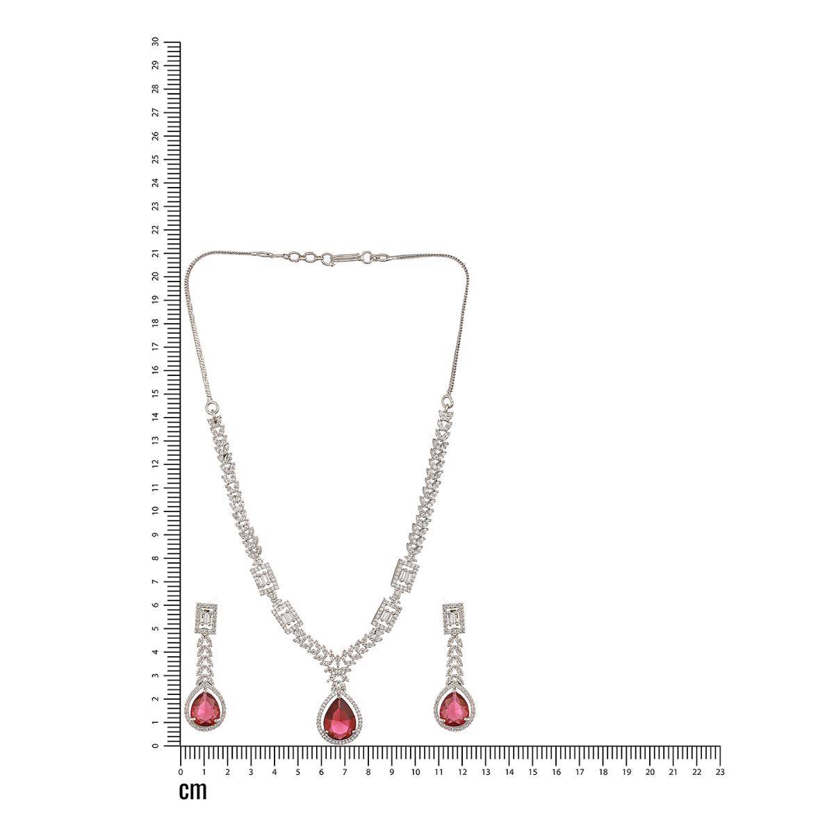 Aatmana Silver-Plated Red American Diamond-Studded Jewellery Set