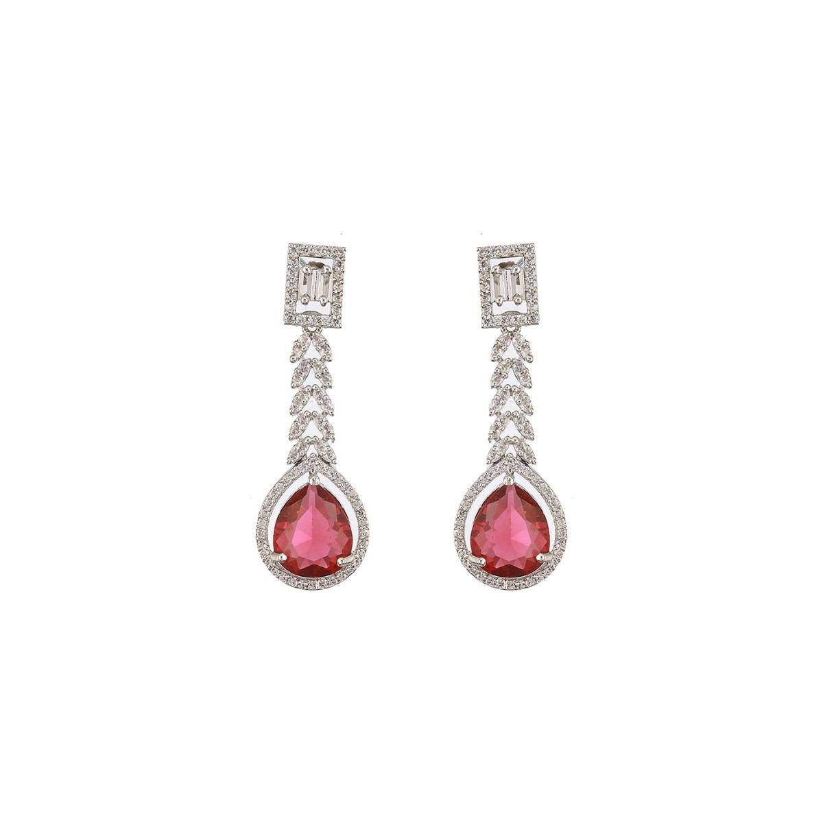 Aatmana Silver-Plated Red American Diamond-Studded Jewellery Set