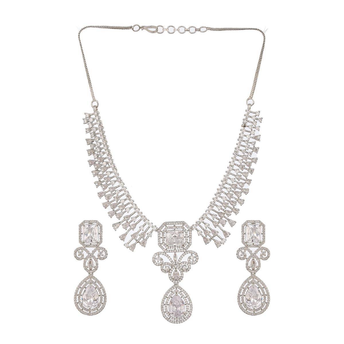 Aatmana Rhodium-Plated White American Diamonds-Studded Handcrafted Jewellery Set