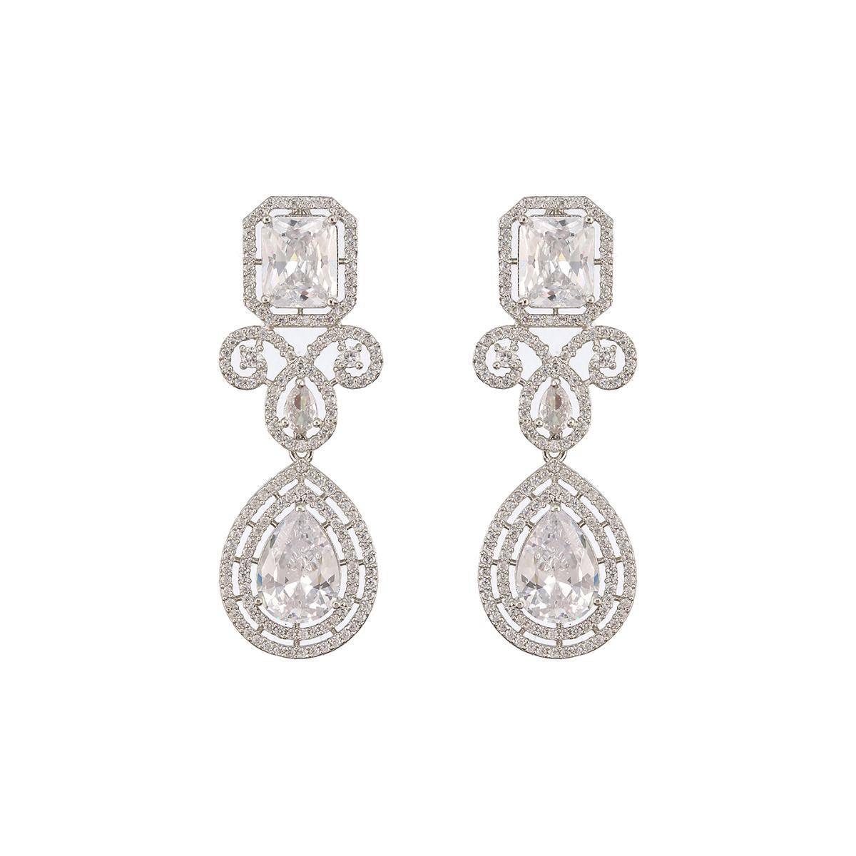 Aatmana Rhodium-Plated White American Diamonds-Studded Handcrafted Jewellery Set