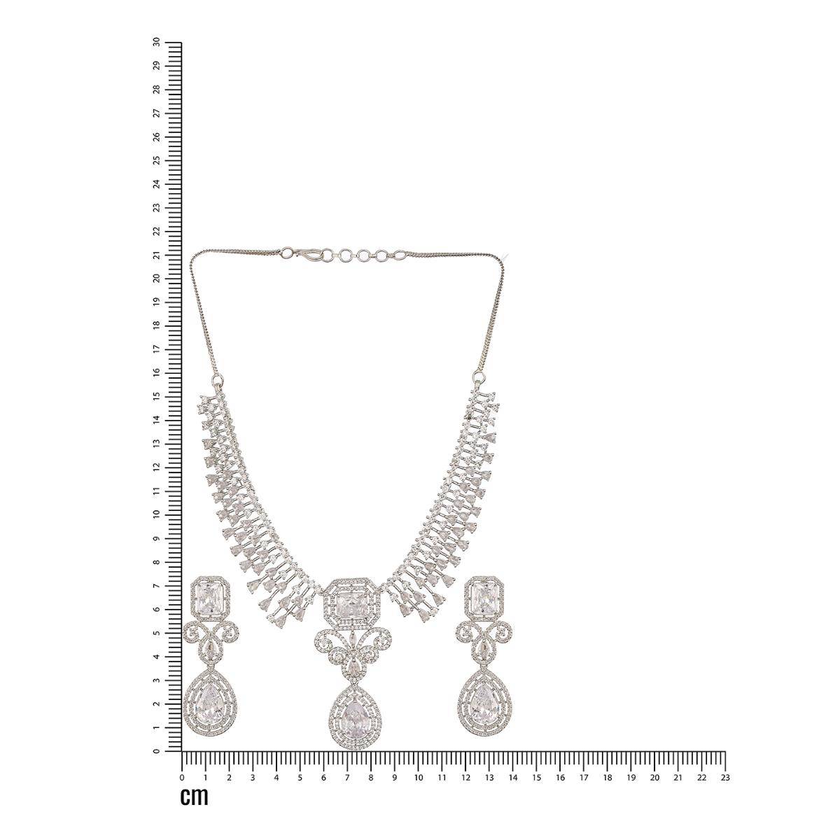 Aatmana Rhodium-Plated White American Diamonds-Studded Handcrafted Jewellery Set