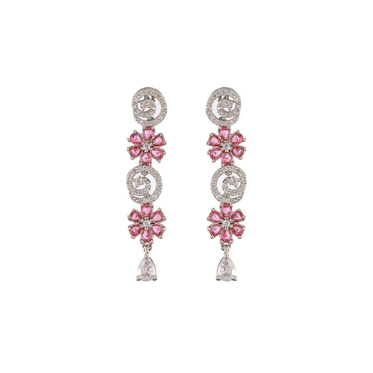Aatmana Rhodium-Plated American Diamond Studded and Stone Beaded Layered Jewellery Set