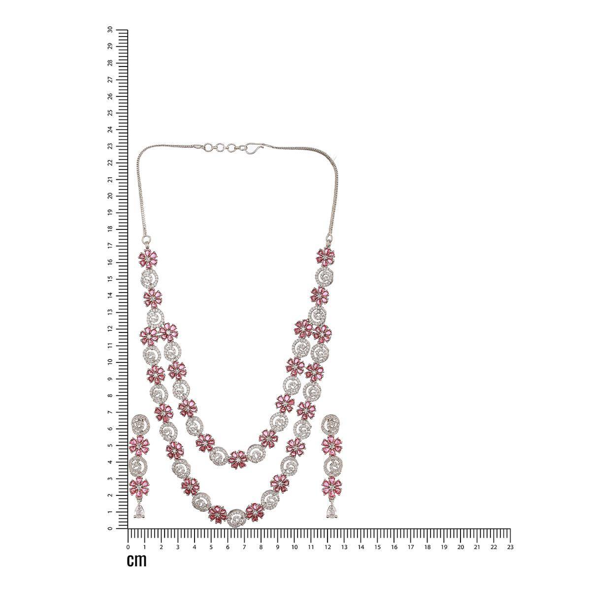 Aatmana Rhodium-Plated American Diamond Studded and Stone Beaded Layered Jewellery Set