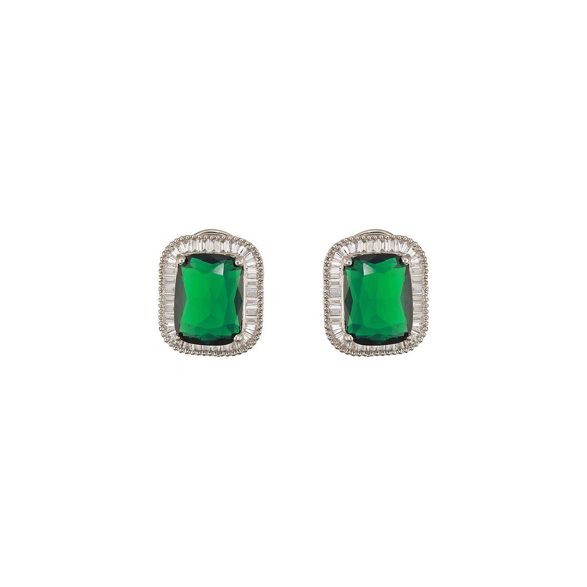 Aatmana Silver-Plated Green American Diamond-Studded Necklace and Earrings