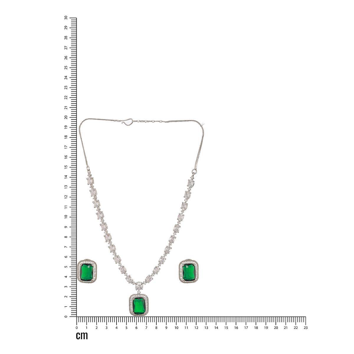 Aatmana Silver-Plated Green American Diamond-Studded Necklace and Earrings