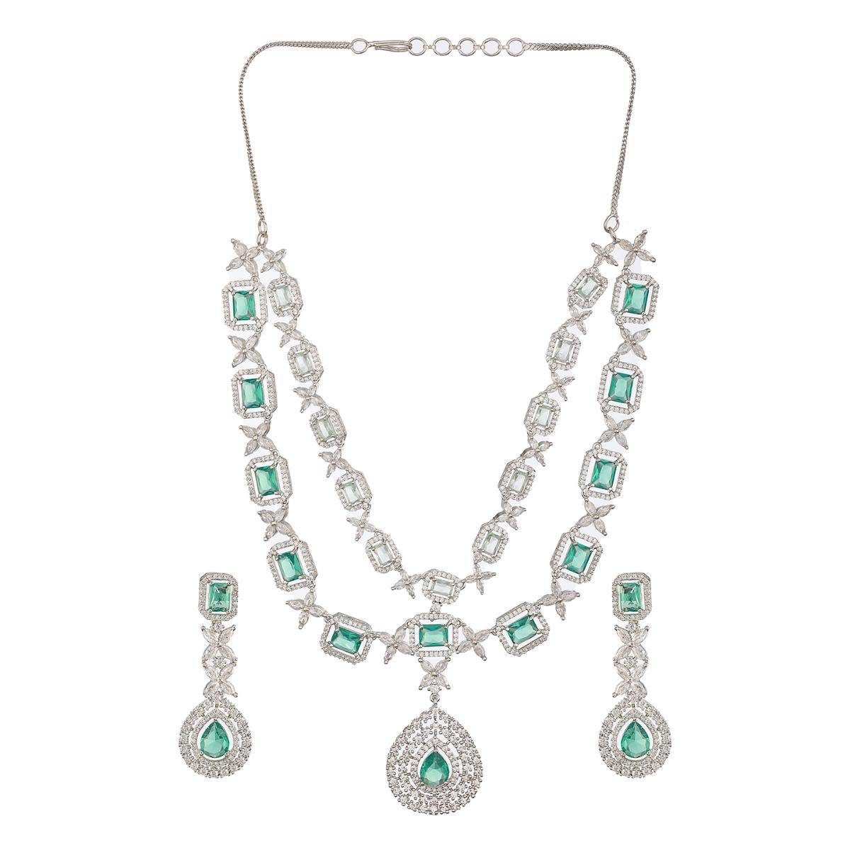 Aatmana Silver-Plated American Diamond-Studded Layered Jewellery Set