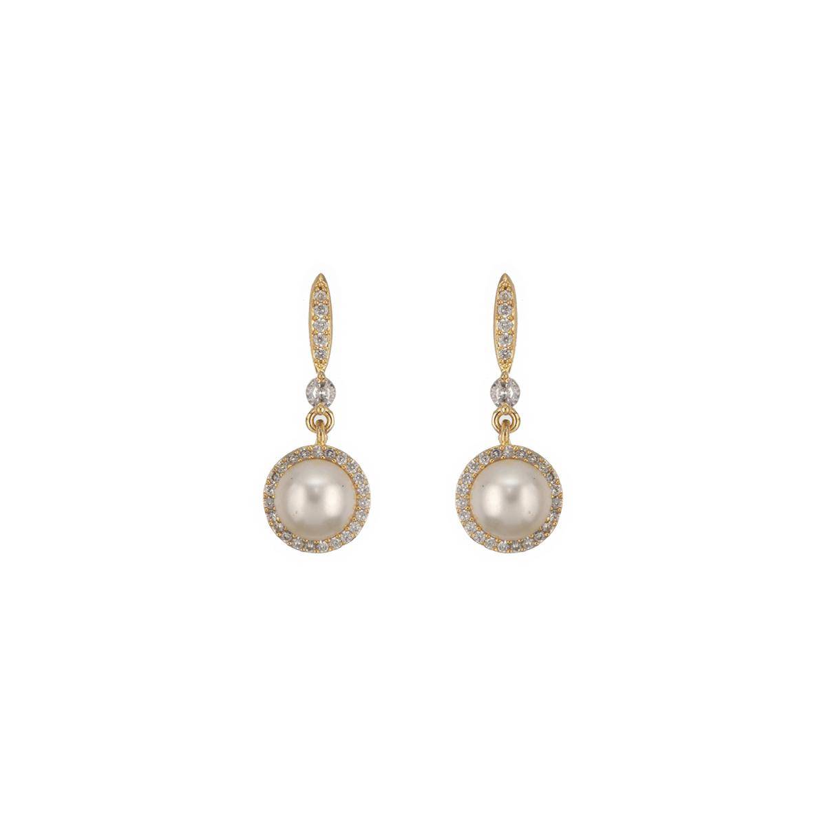 Aatmana Gold-Plated Pearl and American Diamond Chain Pendent with Two Pair Of Earrings Set
