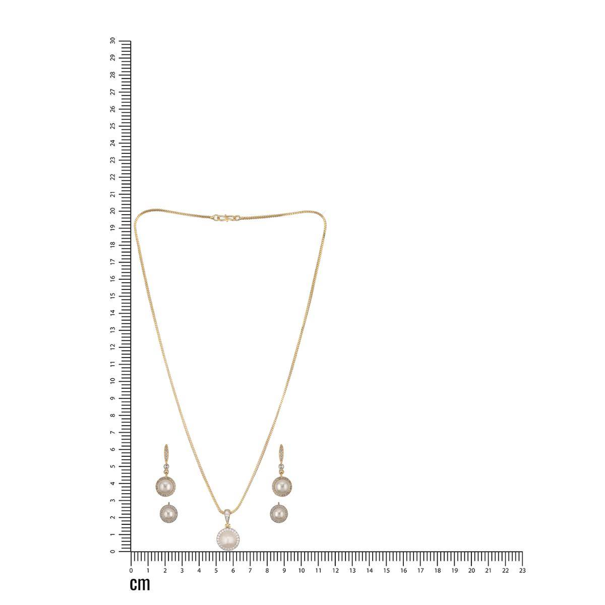 Aatmana Gold-Plated Pearl and American Diamond Chain Pendent with Two Pair Of Earrings Set