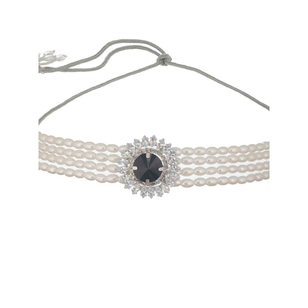 Aatmana Gold-Plated Stone Studded and Faux Pearl Beaded Choker Necklace Jewellery Set