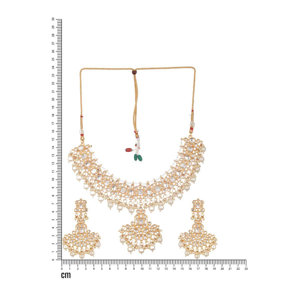 Aatmana Gold Plated Kundan Studded and Pearl Beaded Choker Jewellery Set with Maang Tikka