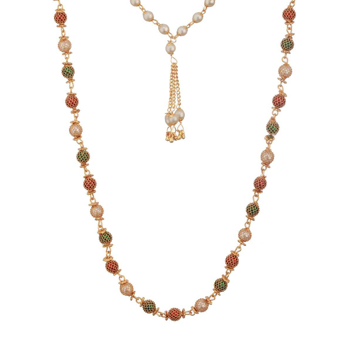 Aatmana Pack Of 2 Brass Gold-Plated and Pearl Beaded Necklace