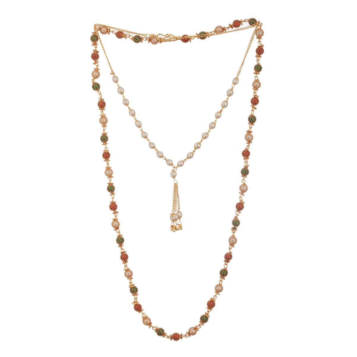 Aatmana Pack Of 2 Brass Gold-Plated and Pearl Beaded Necklace