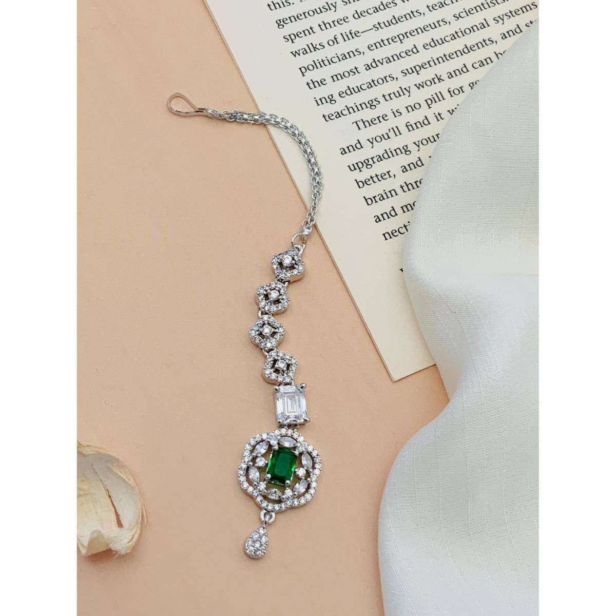 Abdesigns Charming High Quality Silver Plated American Diamond Maang Tikka