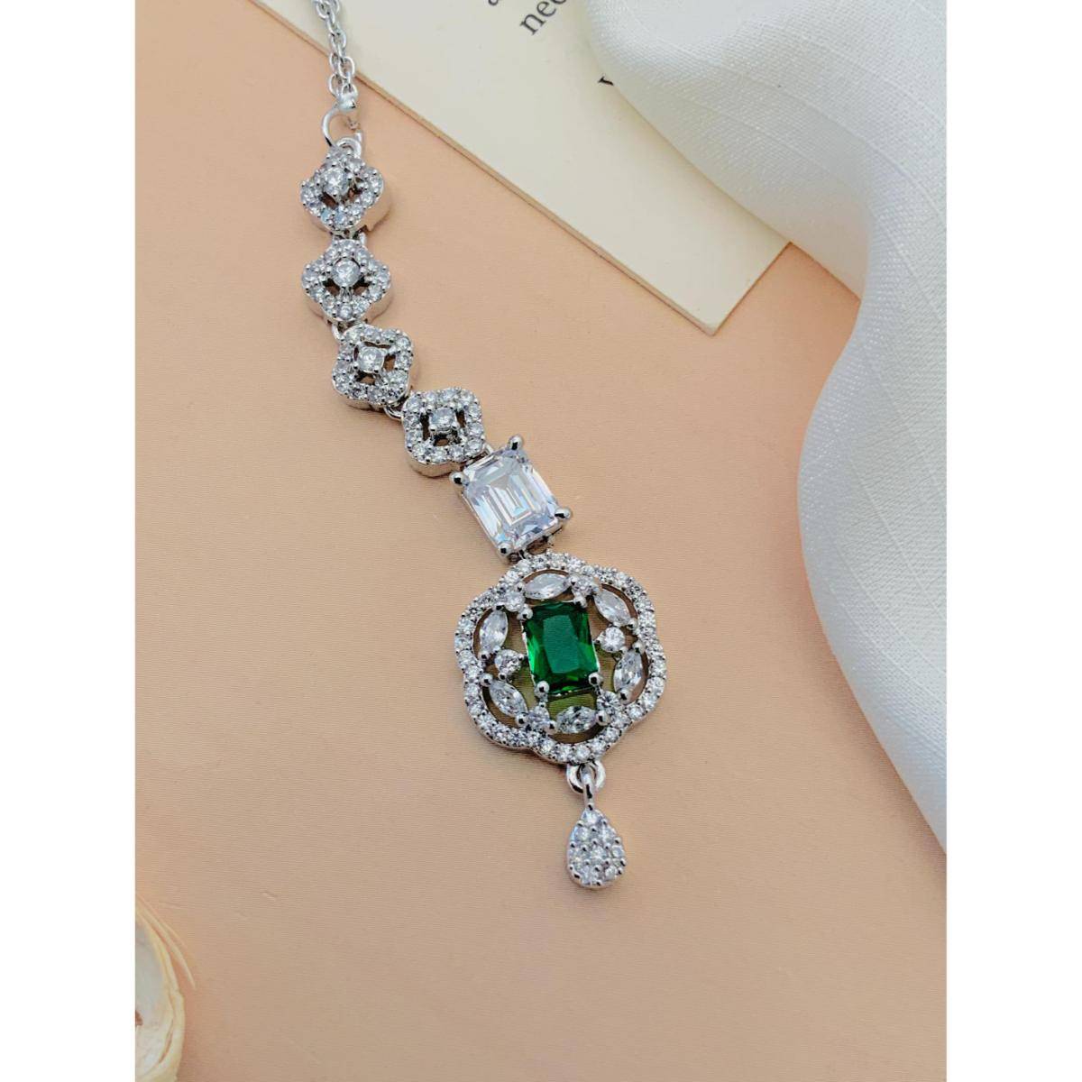 Abdesigns Charming High Quality Silver Plated American Diamond Maang Tikka