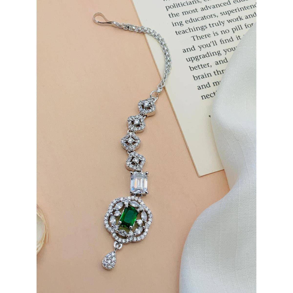 Abdesigns Charming High Quality Silver Plated American Diamond Maang Tikka