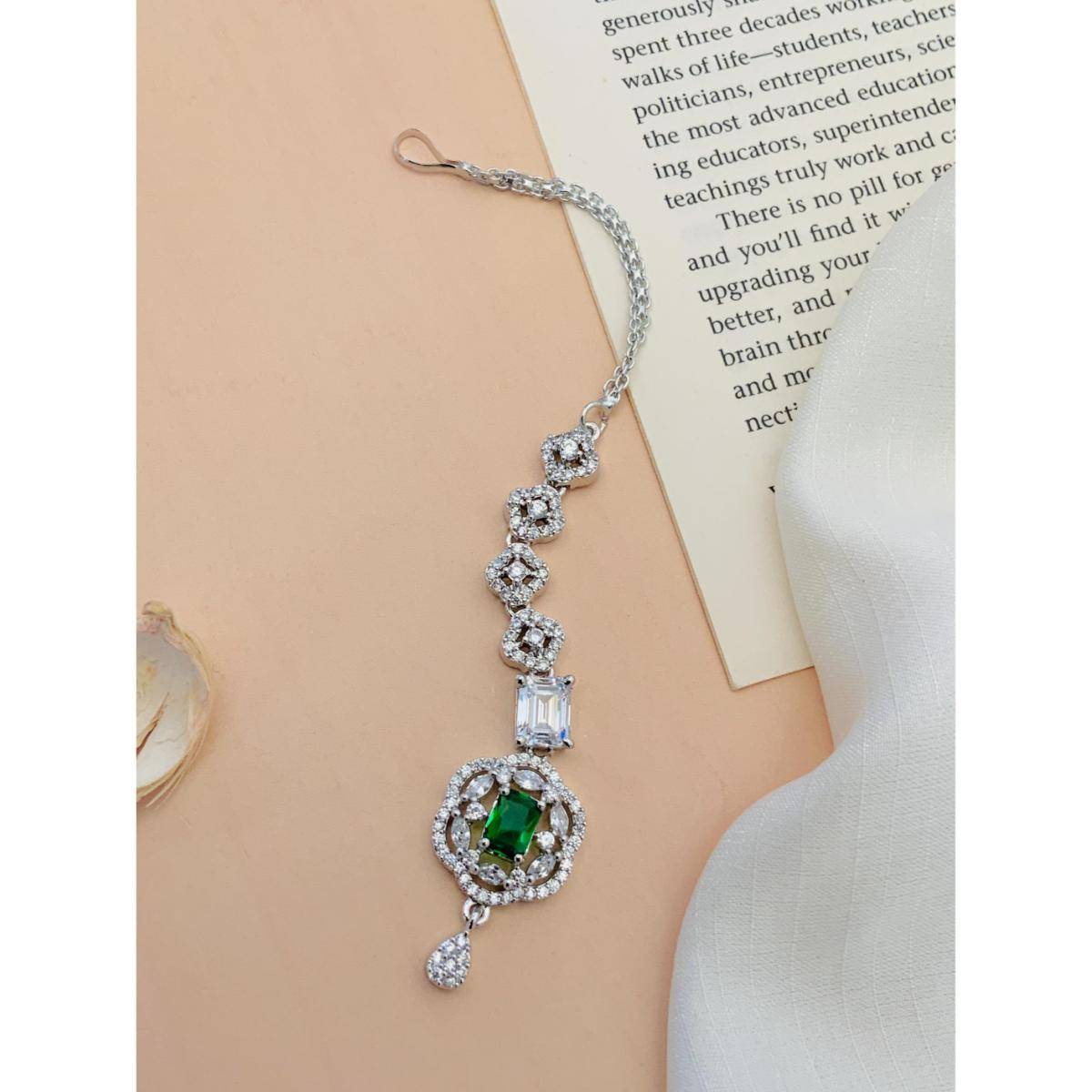Abdesigns Charming High Quality Silver Plated American Diamond Maang Tikka
