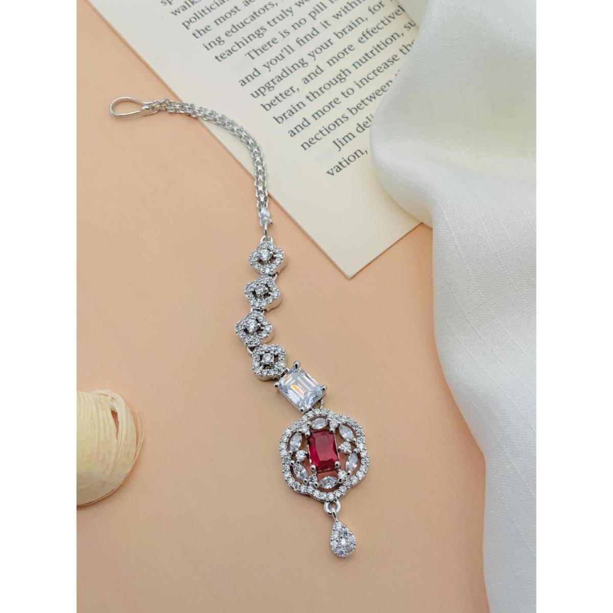 Abdesigns Elite High Quality Silver Plated American Diamond Maang Tikka