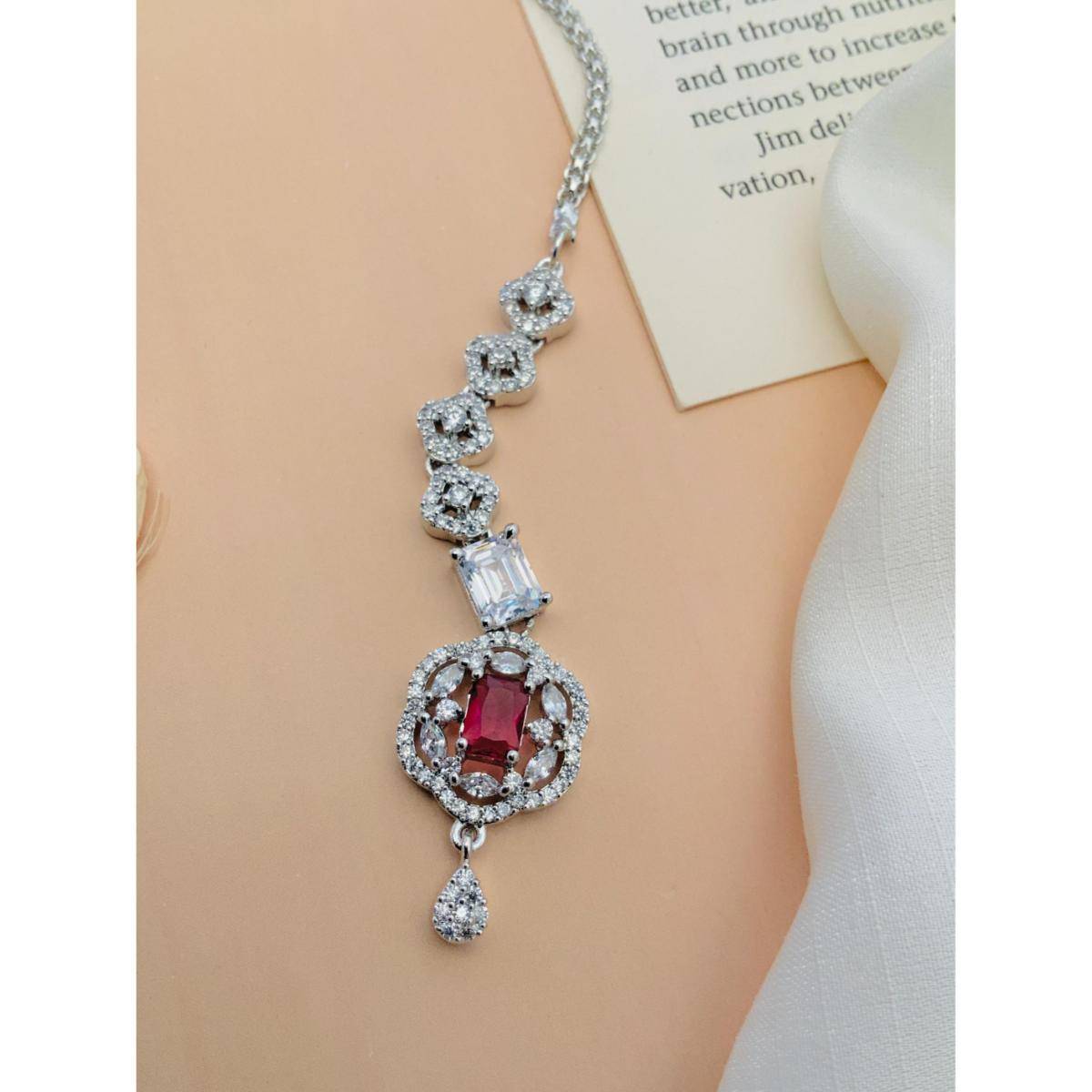 Abdesigns Elite High Quality Silver Plated American Diamond Maang Tikka