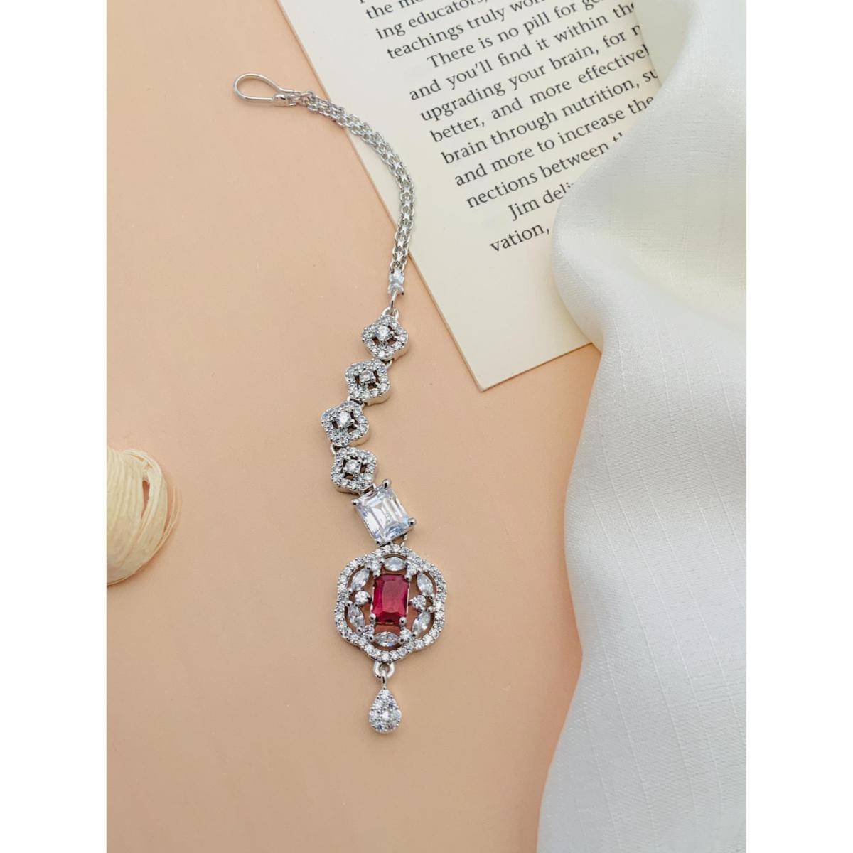 Abdesigns Elite High Quality Silver Plated American Diamond Maang Tikka