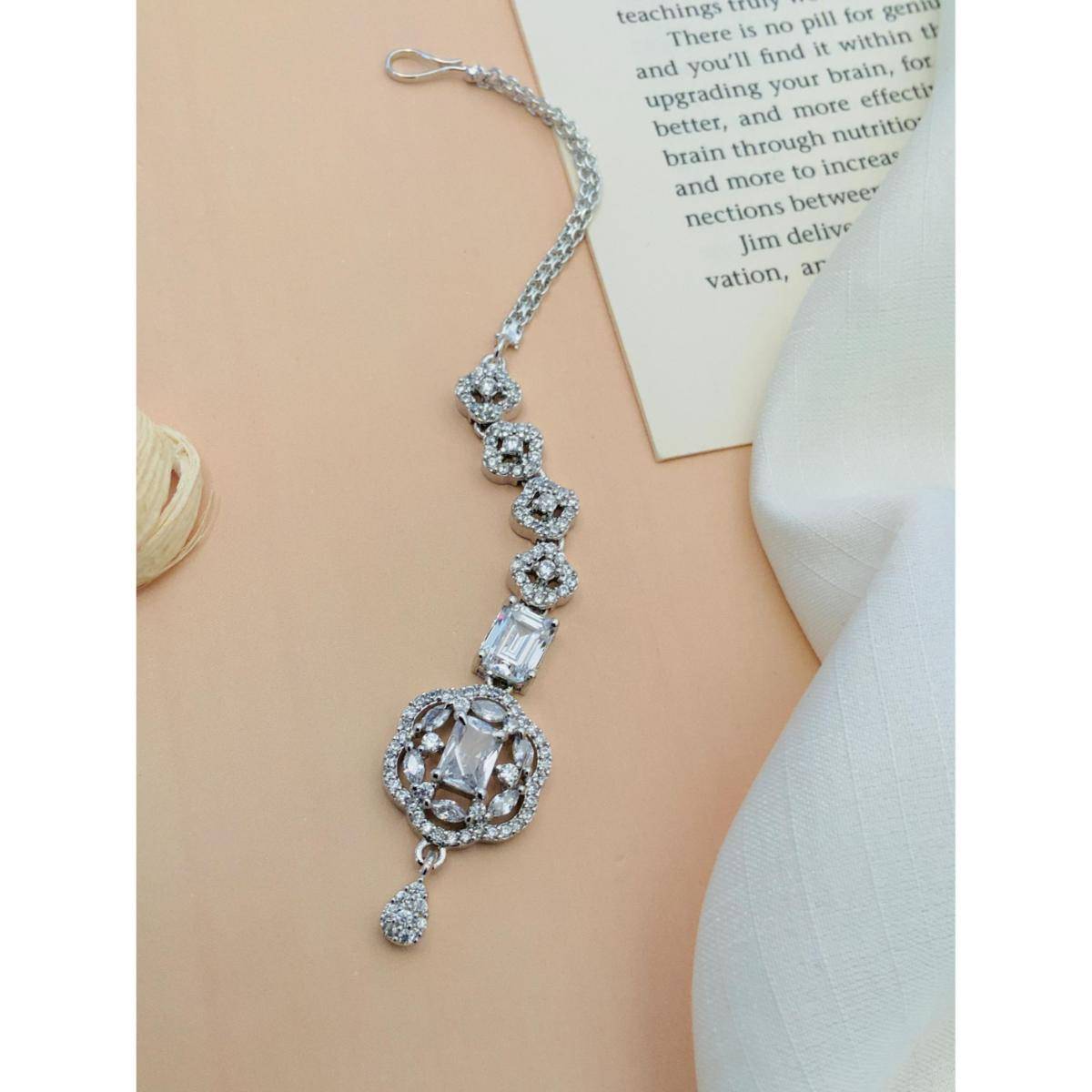 Abdesigns High Quality Silver Plated American Diamond Maang Tikka · One Size