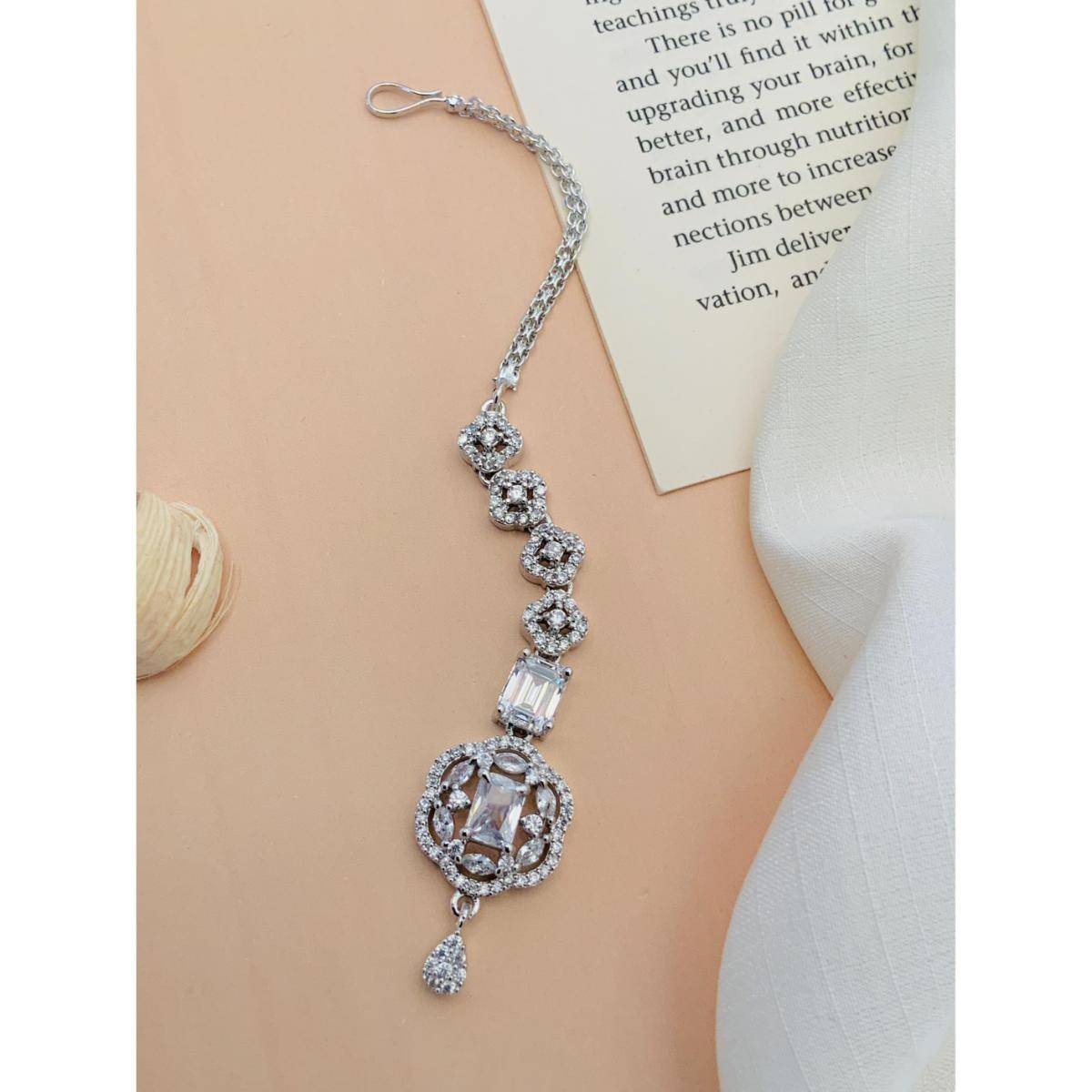 Abdesigns High Quality Silver Plated American Diamond Maang Tikka · One Size