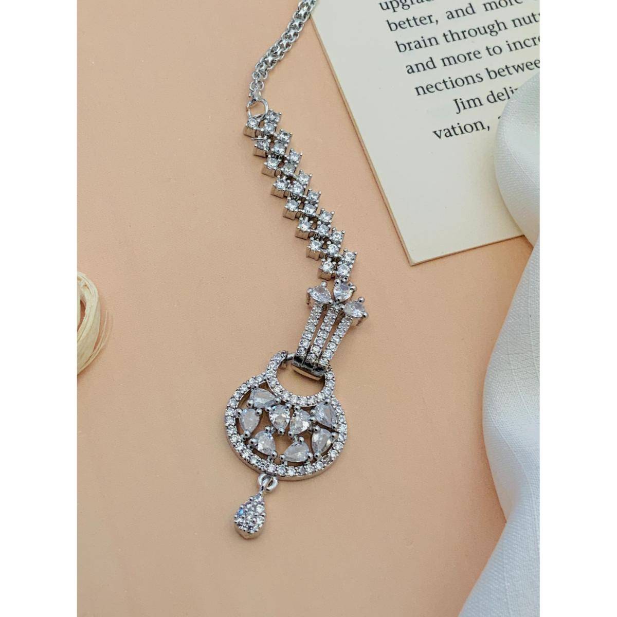 Abdesigns Charming High Quality Silver Plated American Diamond Maang Tikka