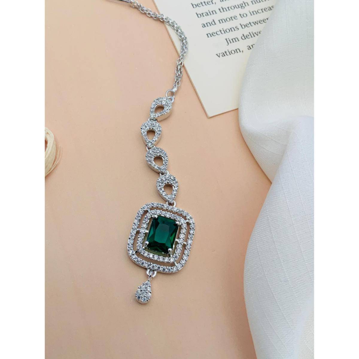 Abdesigns Charming High Quality Silver Plated American Diamond Maang Tikka